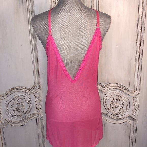Seven Til Midnight Hot Pink Net Corset Style Nighty Size Queen - Picture 7 of 9